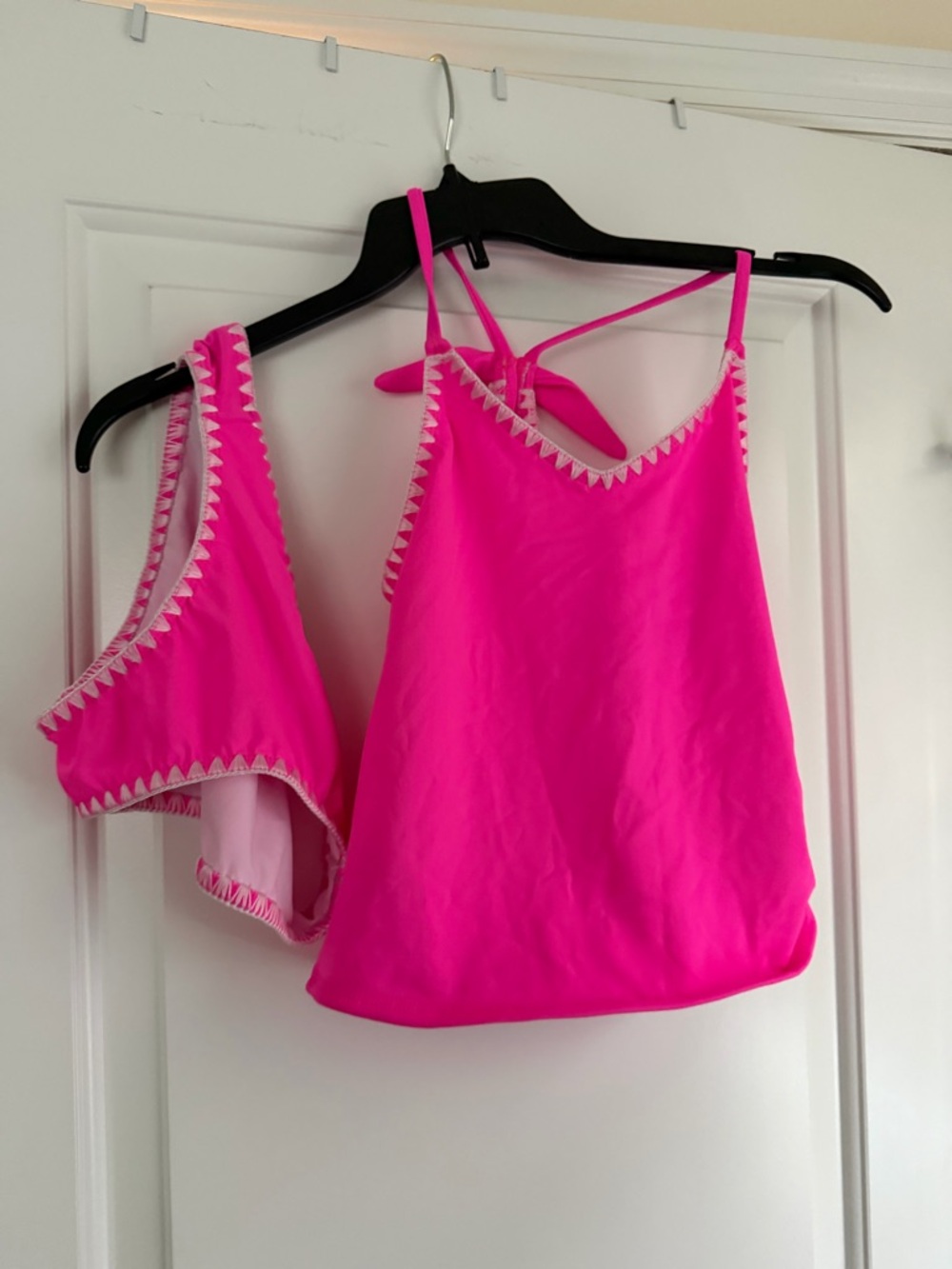 Teen Bright Pink Tankini Set with Contrast Stitching